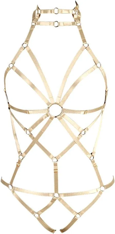 Women's Punk Body Harness Lingerie Full Waist Garter Belts Set Strappy Frame Cage Rave bras