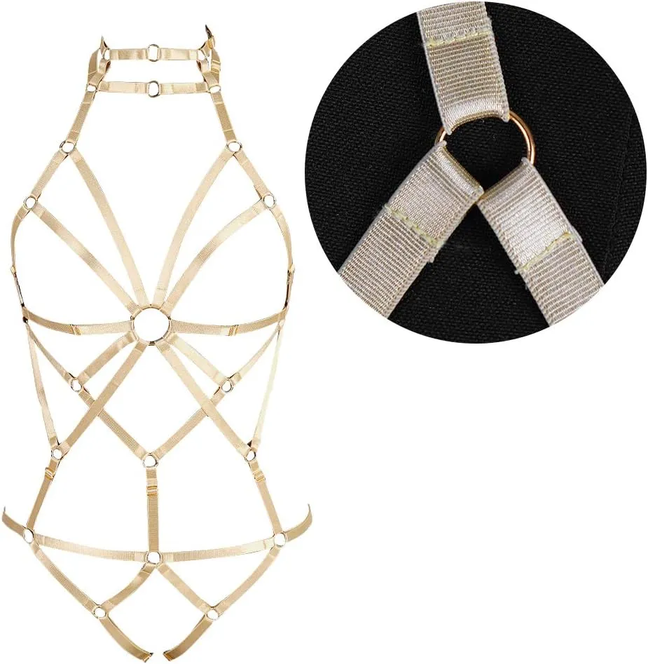 Women's Punk Body Harness Lingerie Full Waist Garter Belts Set Strappy Frame Cage Rave bras