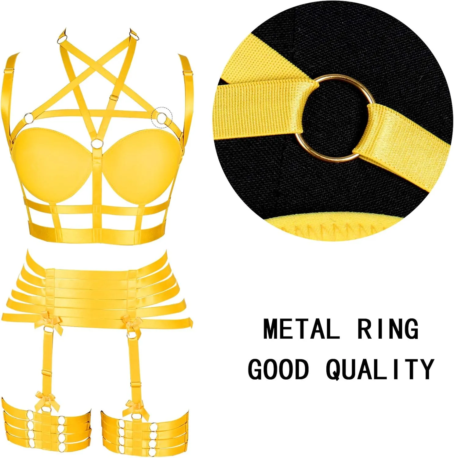 Womens Strappy Full Cage Body Harness Lingerie Garter Belt Set Elastic Hollow Tops Bralette Punk Gothic Festival Rave Wear