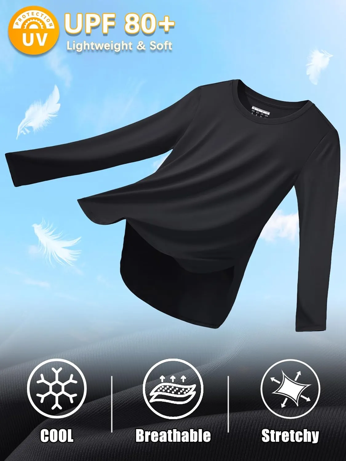 Women's Sun Shirts Long Sleeve Workout UPF 80  UV Protection Lightweight Quick Dry Outdoor Hiking Gym Tops