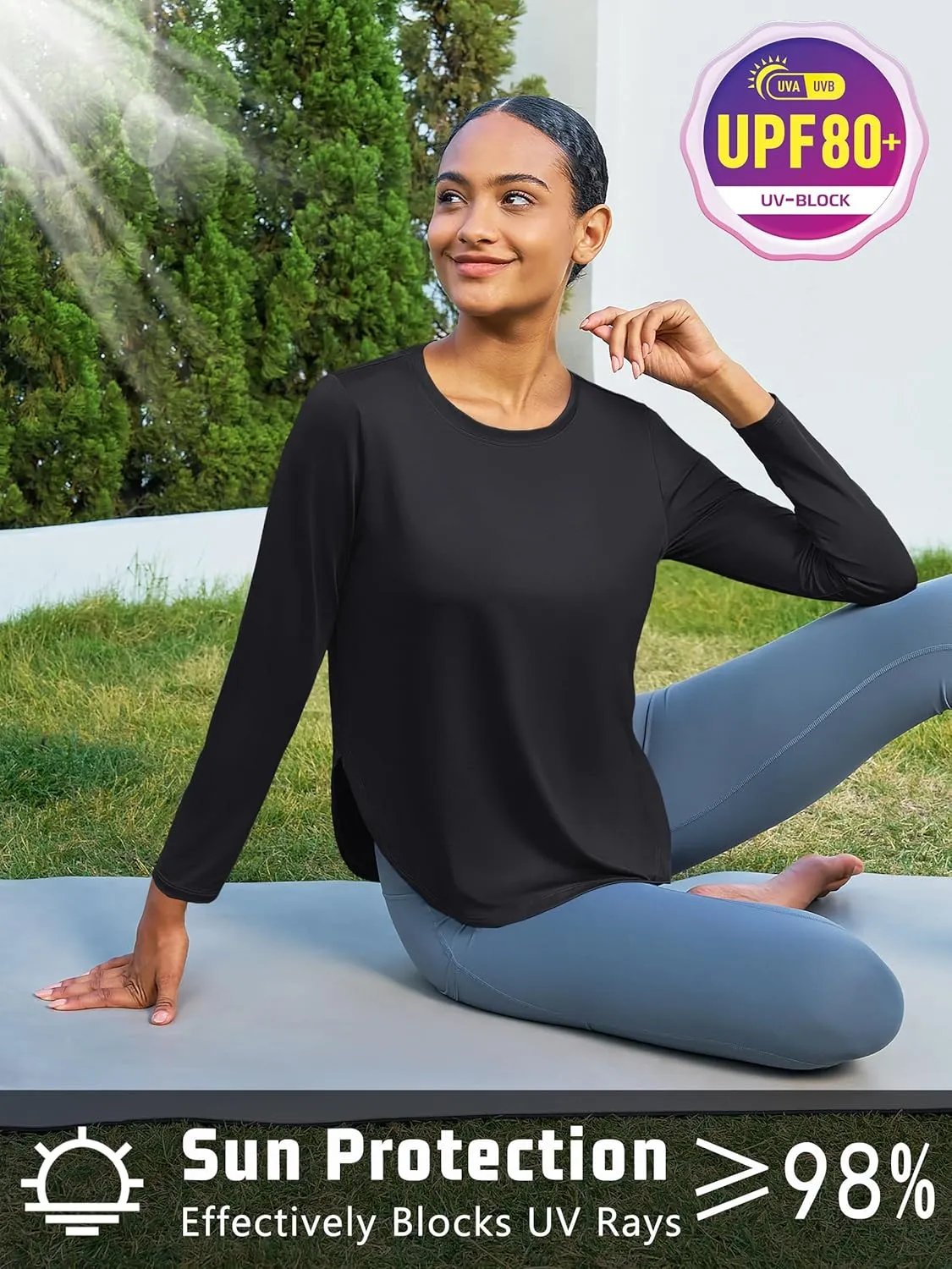 Women's Sun Shirts Long Sleeve Workout UPF 80  UV Protection Lightweight Quick Dry Outdoor Hiking Gym Tops