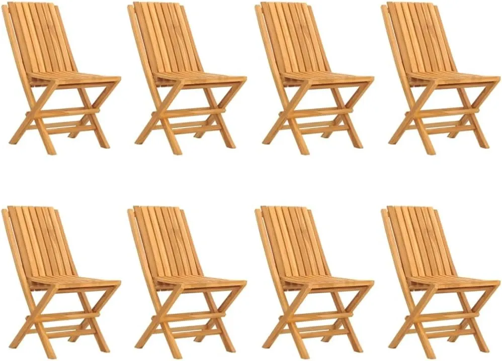Wooden Folding Patio Chairs 8 pcs 18.5"x18.5"x35" Solid Teak Outdoor Dining Chairs Comfortable Garden Lounge Chairs Folding Garden Furniture