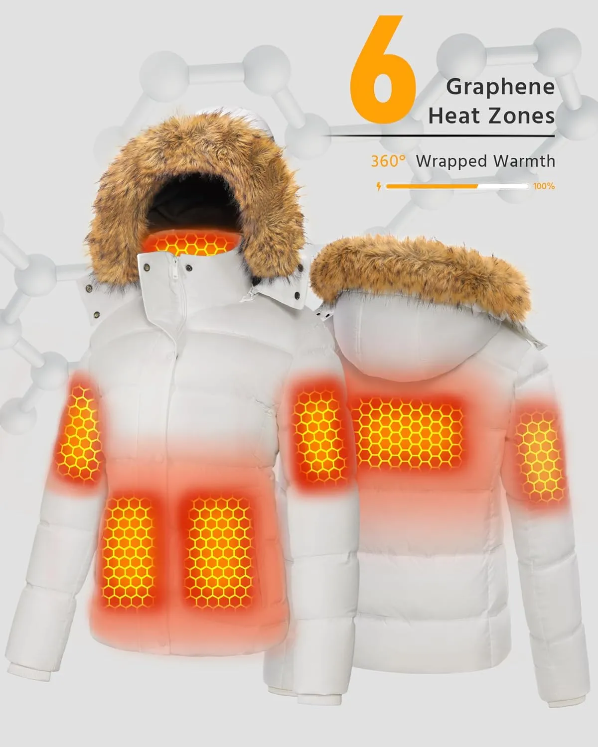 Wulcea Graphene Heated Jacket For Women 12V 18400mAh Fast Charge With Large Capacity
