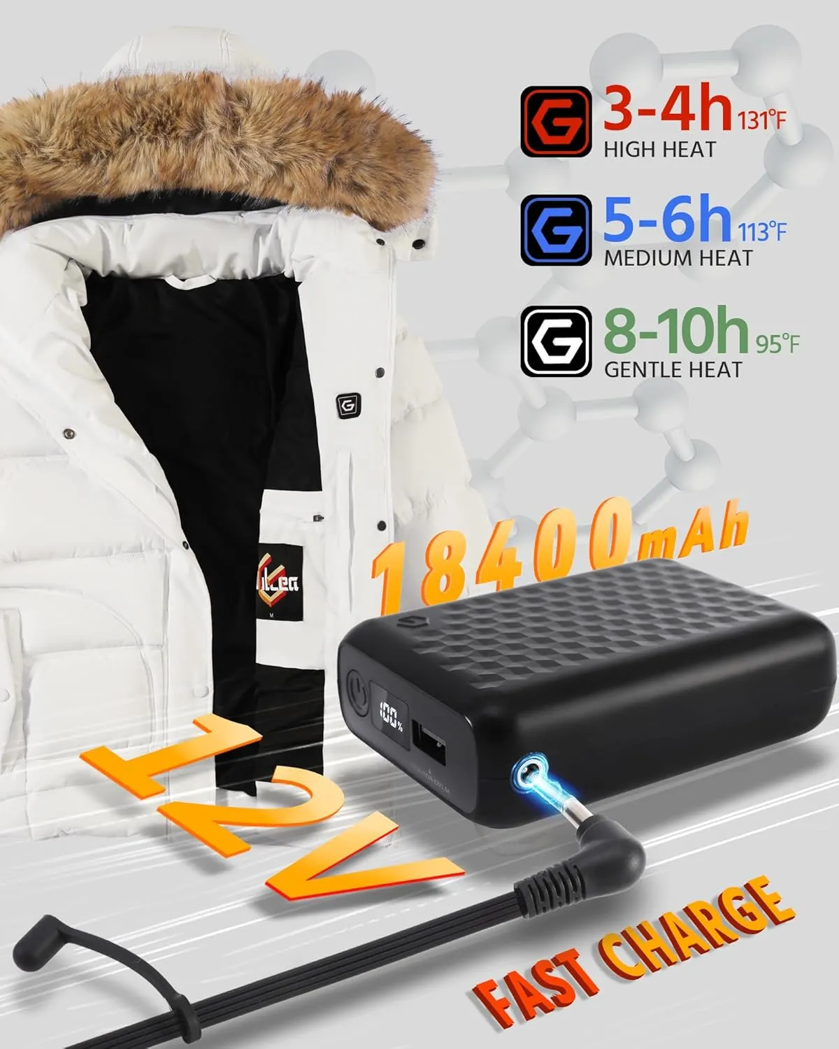 Wulcea Graphene Heated Jacket For Women 12V 18400mAh Fast Charge With Large Capacity