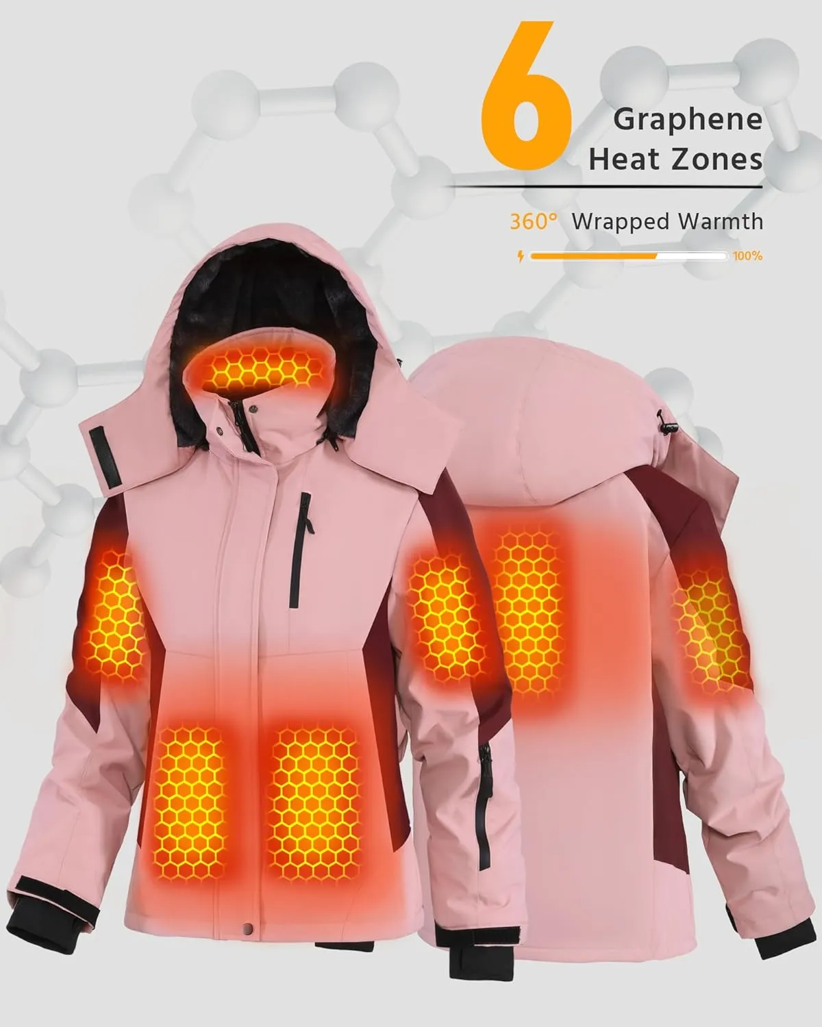 Wulcea Graphene Heated Jacket For Women 12V 18400mAh Fast Charge With Large Capacity