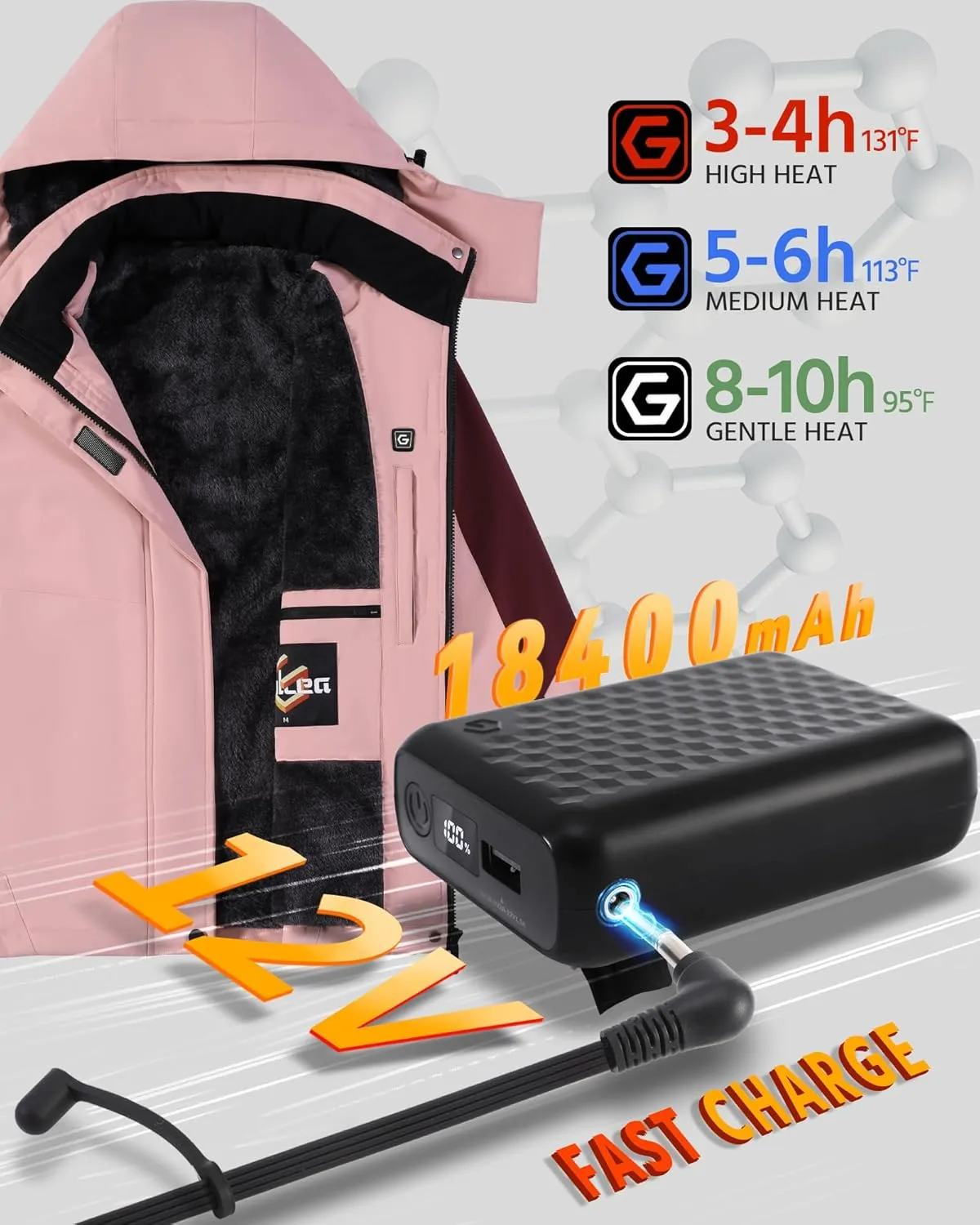 Wulcea Graphene Heated Jacket For Women 12V 18400mAh Fast Charge With Large Capacity