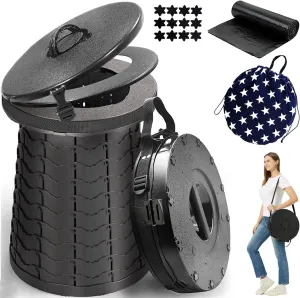 XXL Portable Toilet for Camping,19.7" H Adjustable Folding Toilet with Lid,Carry Bag,Capacity 880lbs,Retractable Portable Potty for Camping,Hiking,Travel,Car,Boat,Tent