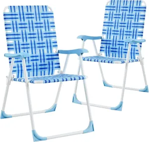 Yaheetech Set of 2 Outdoor Beach Camping Chair, Folding Lawn Chair with Armrests for Adults Portable Robust Iron Frame Chairs for Patio, Backyard, Poolside, Blue