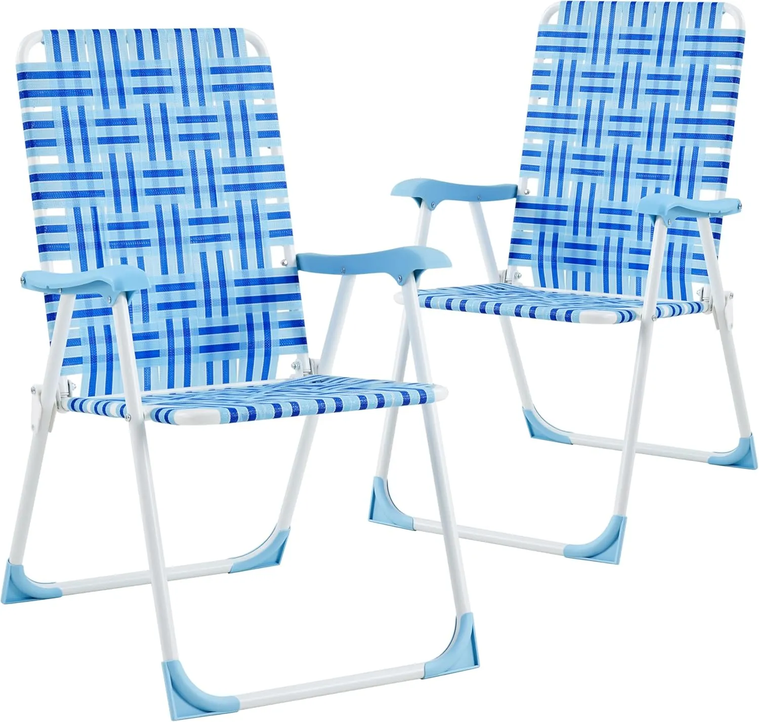 Yaheetech Set of 2 Outdoor Beach Camping Chair, Folding Lawn Chair with Armrests for Adults Portable Robust Iron Frame Chairs for Patio, Backyard, Poolside, Blue