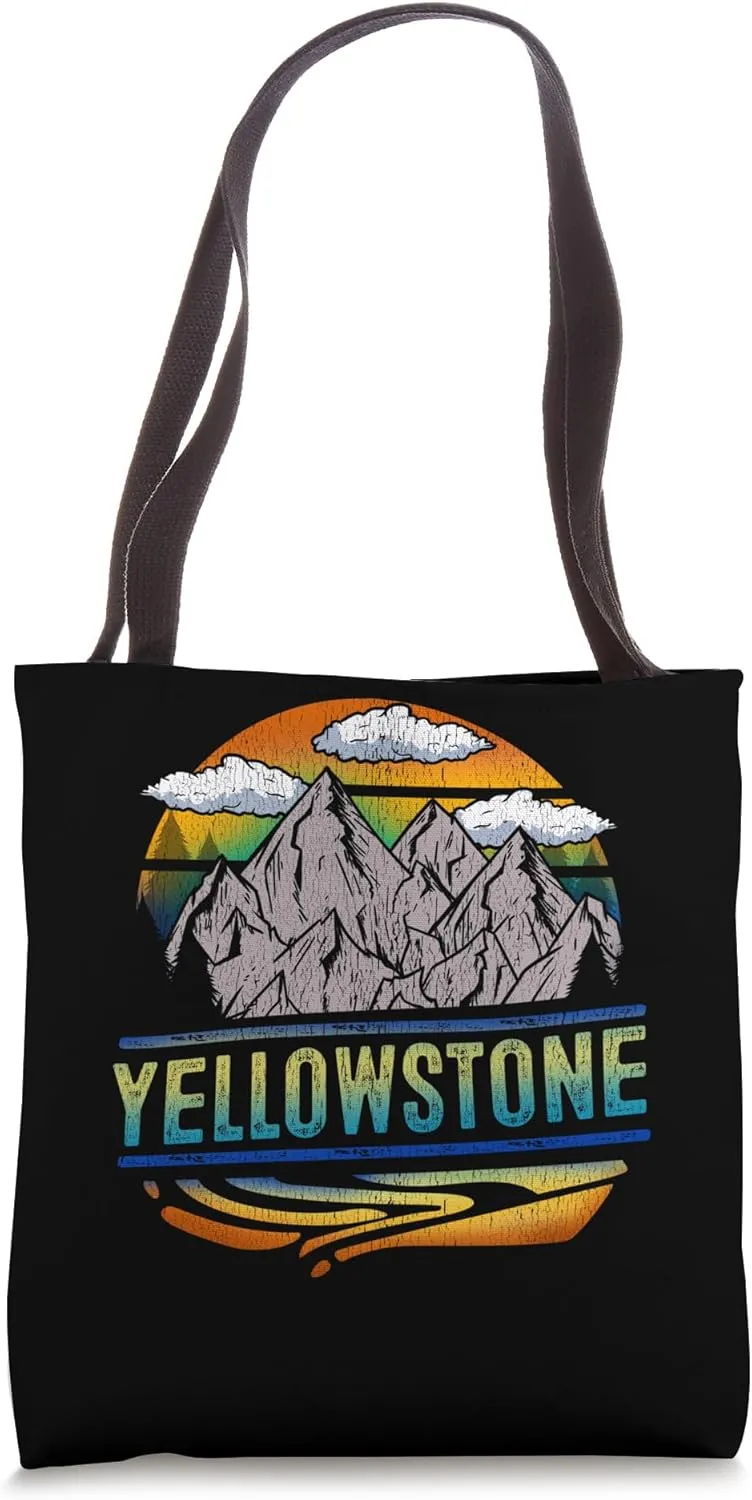 Yellowstone National Park Hiking Camping Travel Retro Tote Bag