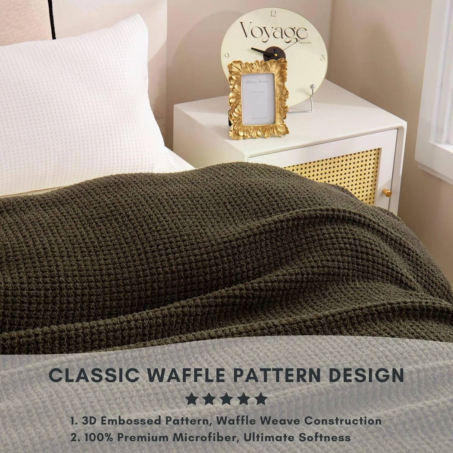 YIRUIO Microfiber Waffle Throw Blanket Weave Knit Super Soft Ultra Cozy Fuzzy Fluffy Warm for Living Room Bedroom Bedding Farmhouse (Army Green, 51'' x 63'')