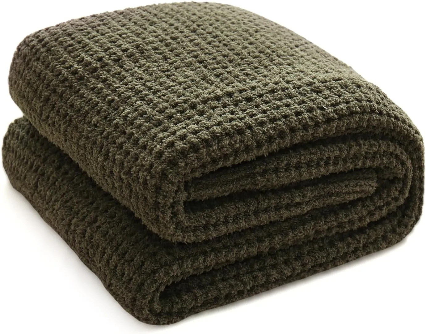 YIRUIO Microfiber Waffle Throw Blanket Weave Knit Super Soft Ultra Cozy Fuzzy Fluffy Warm for Living Room Bedroom Bedding Farmhouse (Army Green, 51'' x 63'')