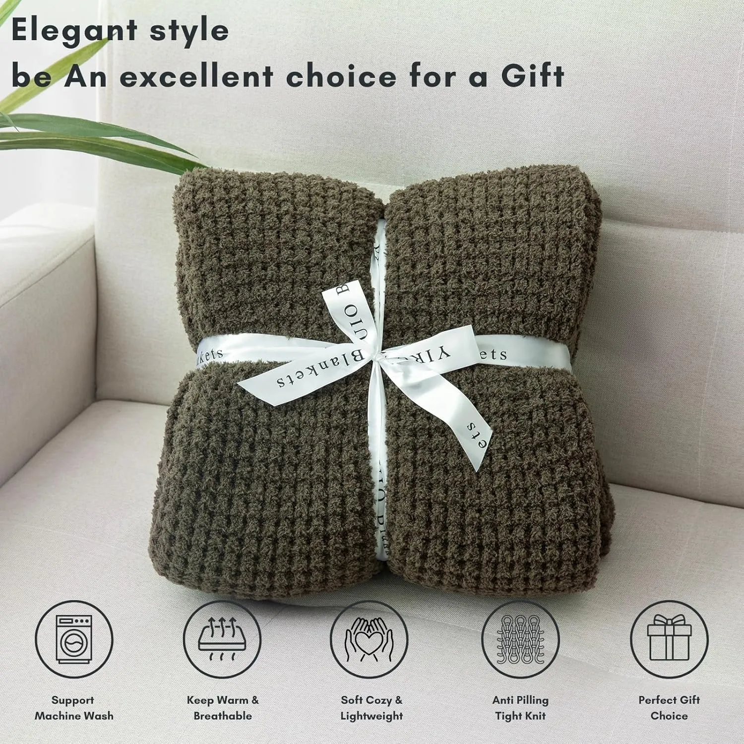 YIRUIO Microfiber Waffle Throw Blanket Weave Knit Super Soft Ultra Cozy Fuzzy Fluffy Warm for Living Room Bedroom Bedding Farmhouse (Army Green, 51'' x 63'')