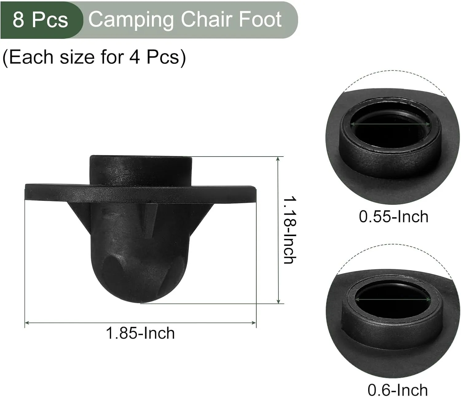 YOKIVE 8 Pcs Camping Chair Foot, Detachable Non-Slip Stool Feet Replacement Accessories, Great for Hiking Picnic Fishing Outdoor (Black, 14,15mm)