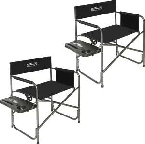 YOUNG WOOD Camping Directors Chair with Side Table, Foldable and Portable, Fishing,Trip,Picnic,Hike，Lawn,Sports,Beach,Outdoor Camping Chair for Adults,Drink Holder and Mobile Storage,2p