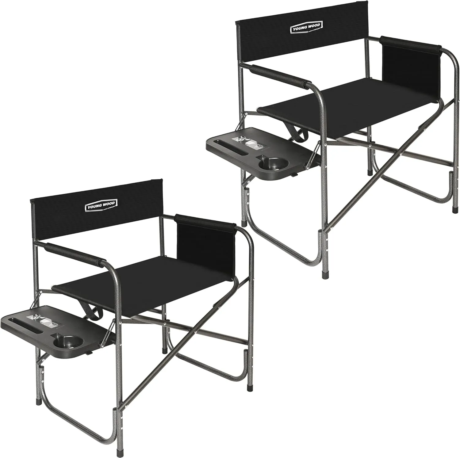 YOUNG WOOD Camping Directors Chair with Side Table, Foldable and Portable, Fishing,Trip,Picnic,Hike，Lawn,Sports,Beach,Outdoor Camping Chair for Adults,Drink Holder and Mobile Storage,2p