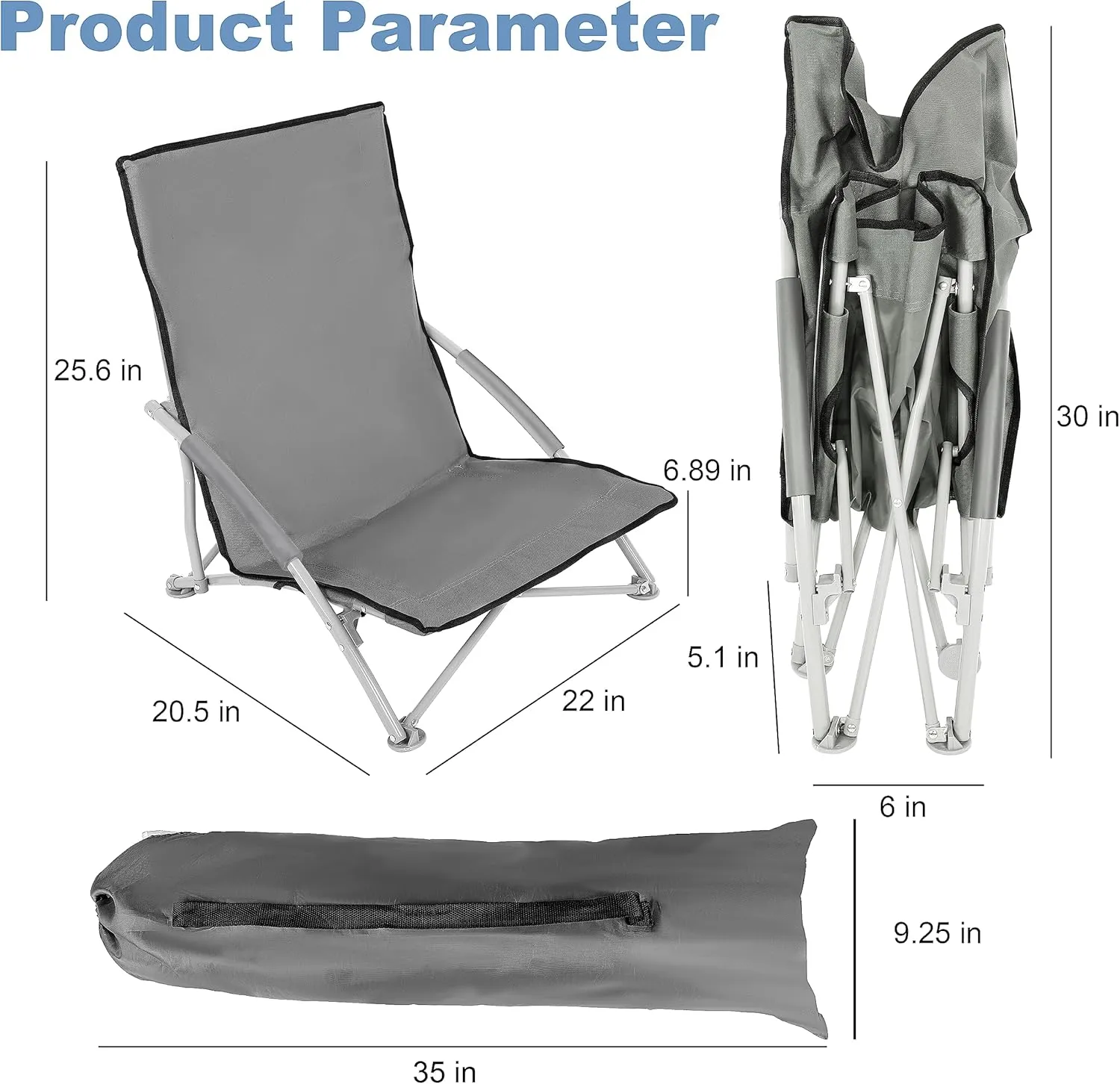 YSSOA Beach Camping Folding Adults with Carry Bag︱Low Profile, Lightweight, Portable Chair for Outdoor Travel, Picnic, BBQ (Color: Grey), 1-Pack, Black