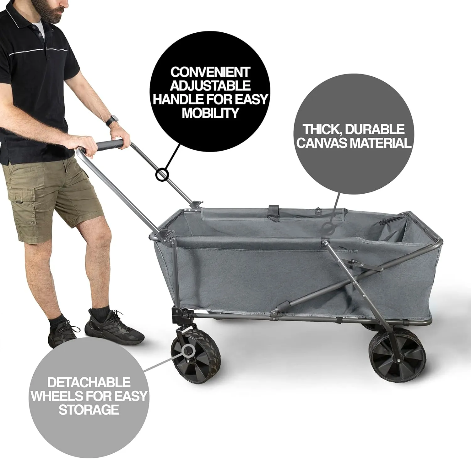 Zenithen Foldable Jumbo Folding Portable Wagon with X-Large All Terrain Wheels, Perfect for Camping, Beach Days, Picnics, Outdoor Recreation and Traveling, Grey