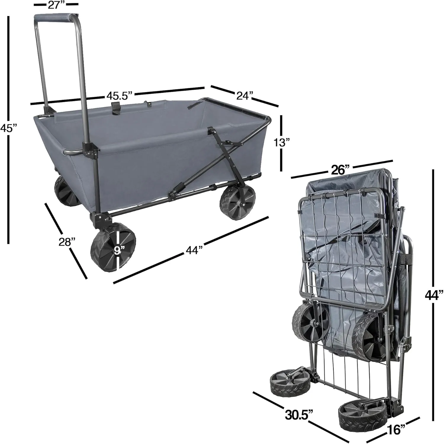 Zenithen Foldable Jumbo Folding Portable Wagon with X-Large All Terrain Wheels, Perfect for Camping, Beach Days, Picnics, Outdoor Recreation and Traveling, Grey