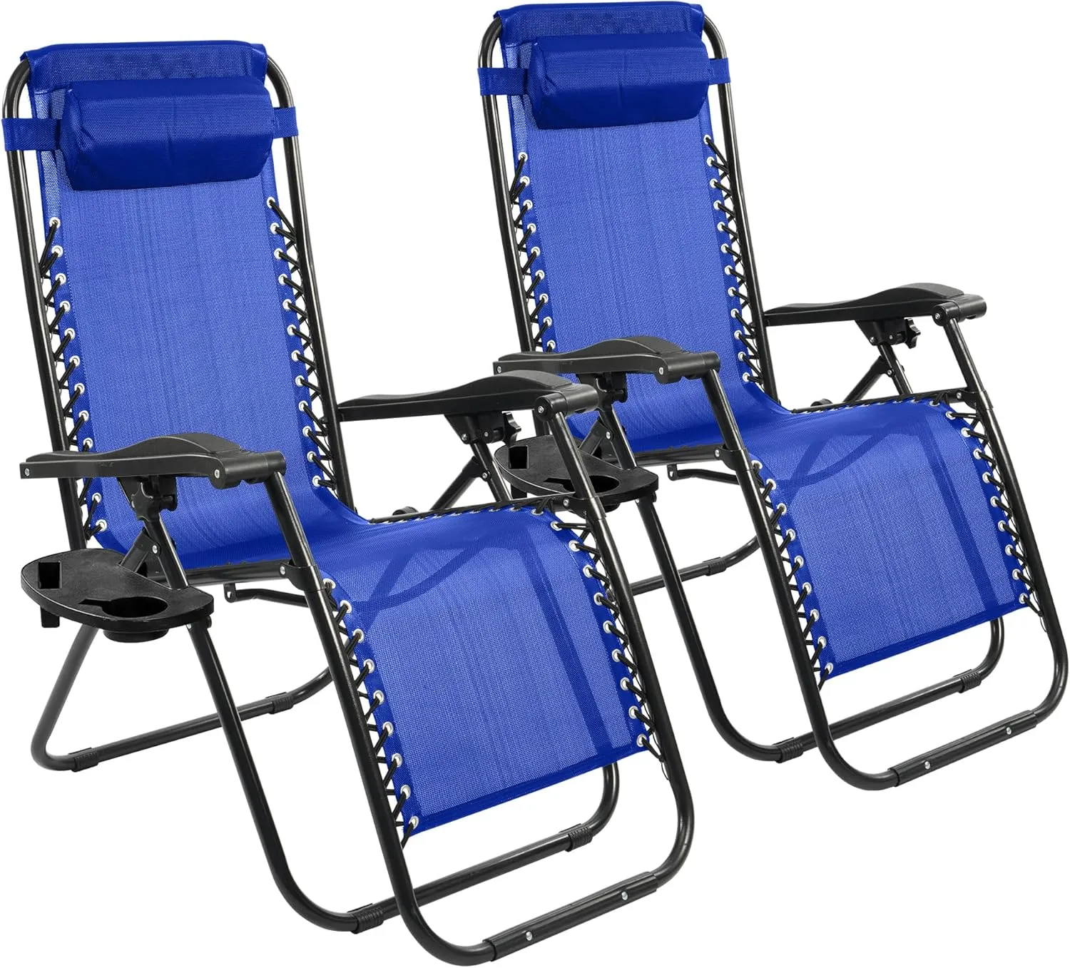 Zero Gravity Chair Set of 2 with Cup Holder & Removable Pillows, Adjustable Reclining Outdoor Patio Folding Chairs Portable Lounge Chair Furniture for Poolside, Lawn, Beach, Camping, Blue