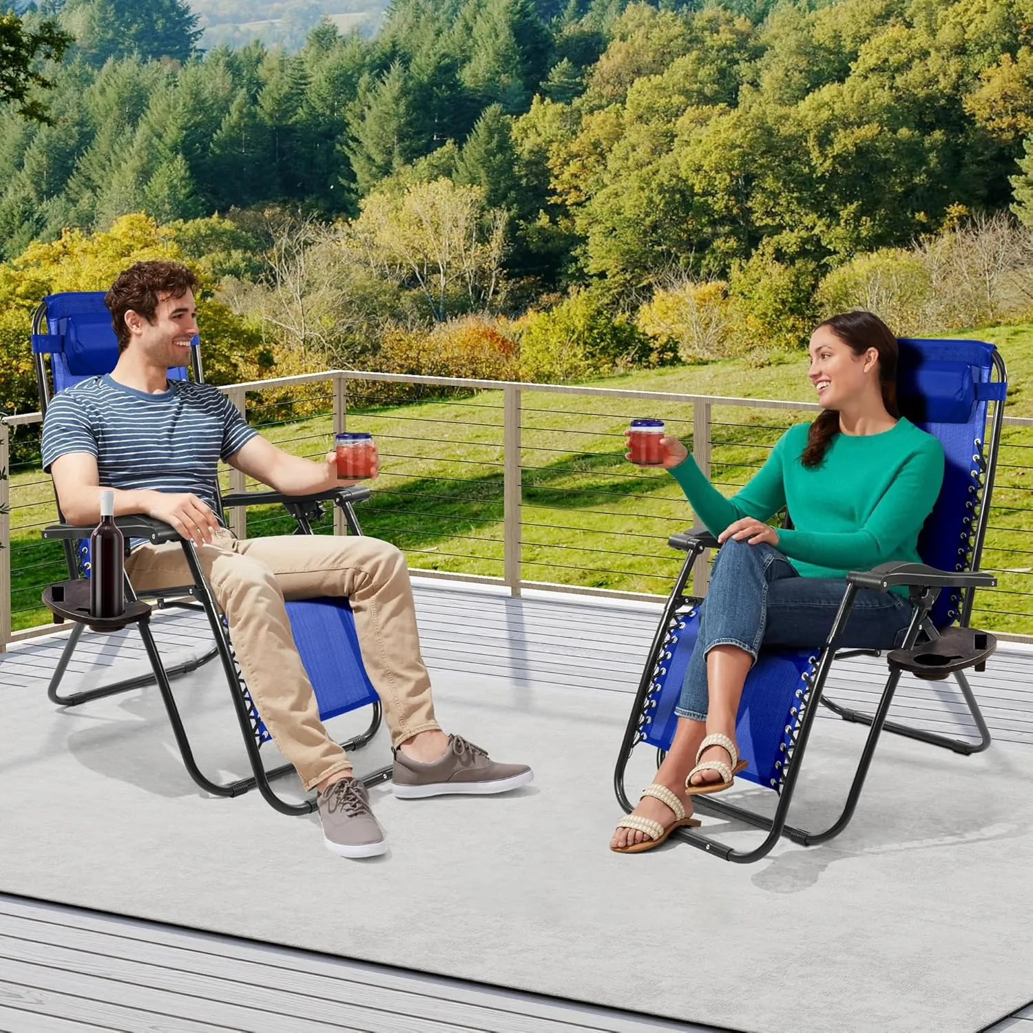 Zero Gravity Chair with Cup Holder & Removable Pillow, Adjustable Reclining Outdoor Patio Folding Chairs for Adults Portable Lounge Chair Furniture for Poolside, Lawn, Beach, Camping, Black