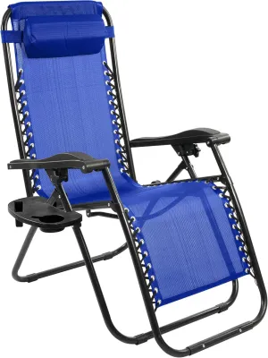 Zero Gravity Chair with Cup Holder & Removable Pillow, Adjustable Reclining Outdoor Patio Folding Chairs for Adults Portable Lounge Chair Furniture for Poolside, Lawn, Beach, Camping, Black