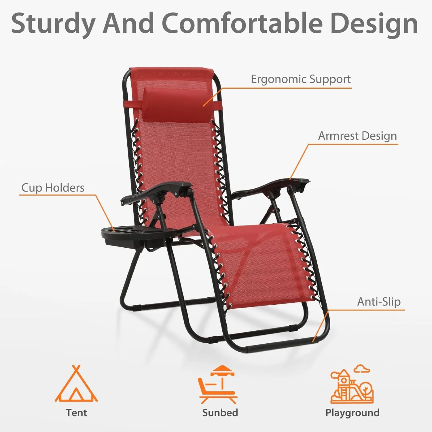 Zero Gravity Chairs, Portable Folding Reclining Lounge Chairs with Adjustable Pillow and Cup Holder Trays for Outdoor, Patio, Beach, Camping, Garden, Poolside, Set of 2 Wine Red