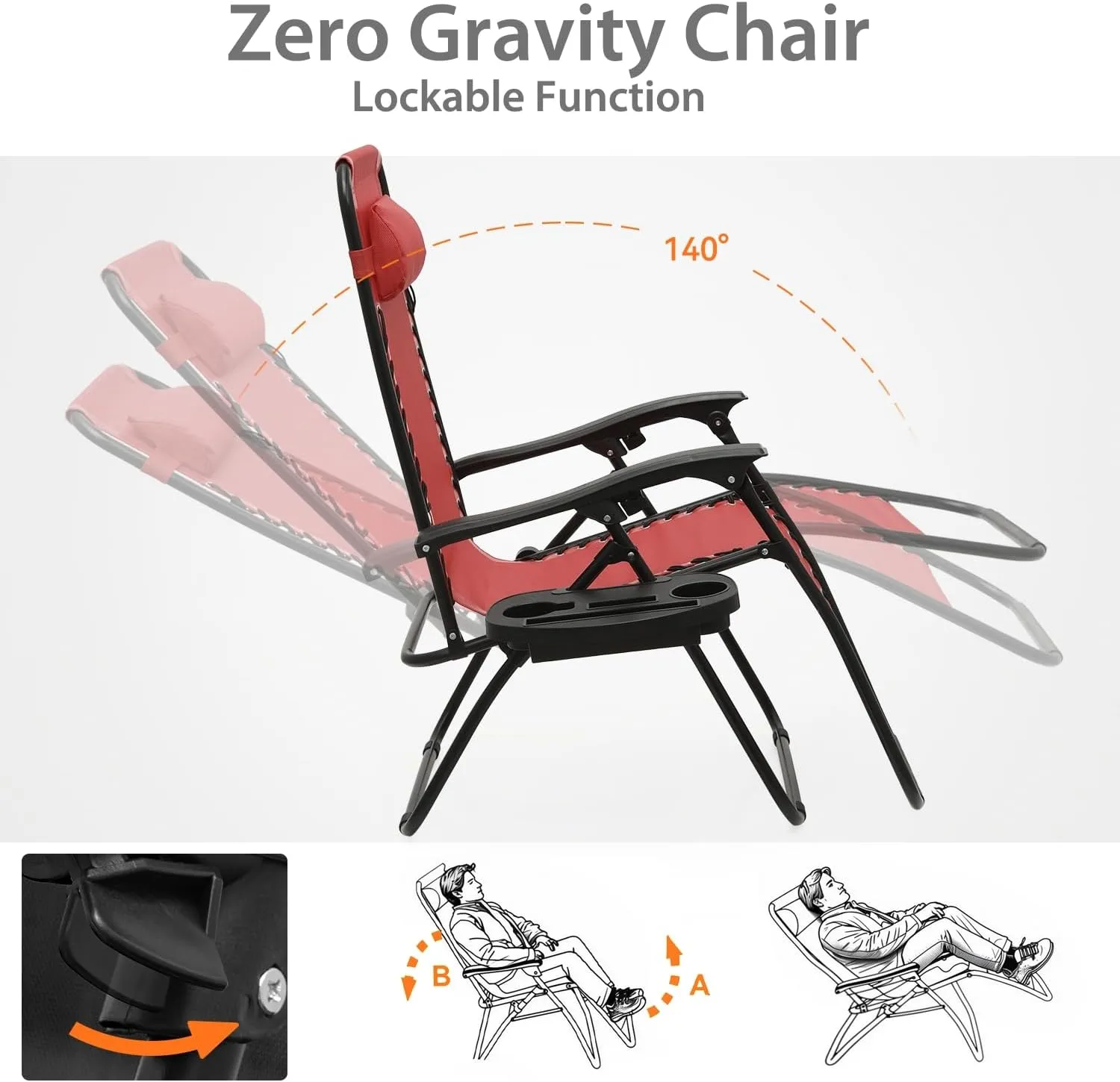 Zero Gravity Chairs, Portable Folding Reclining Lounge Chairs with Adjustable Pillow and Cup Holder Trays for Outdoor, Patio, Beach, Camping, Garden, Poolside, Set of 2 Wine Red