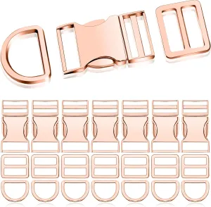 Zeyune 32 Pack Metal Buckles for Straps Dog Collar, 8 Pcs Side Release Buckle 8 Pcs D Rings 16 Pcs Tri Glide Slides Buckles